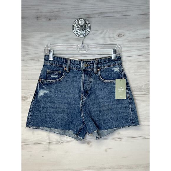 H&M Jean Shorts Womens 6 Blue Denim Cut Off High Rise Cotton - Picture 1 of 13